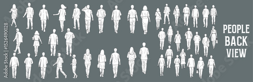 Back View People Vector Illustration – Hand-Drawn Figures of Men and Women from Behind in Various Poses and Outfits for Architectural, Urban Planning, and Design Projects

