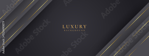 Abstract shape luxury gold line shadow overlap on dark grey background