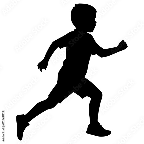 A kid running  full black silhouette vector illustration design