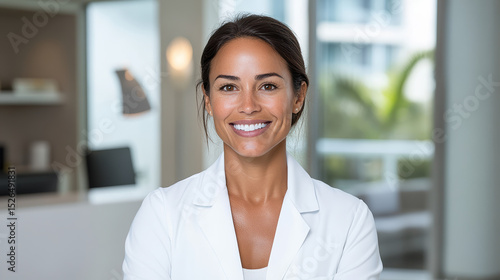 Free Download Smiling healthcare professional in bright consultation room, welcoming patients with warmth - GFXLoad