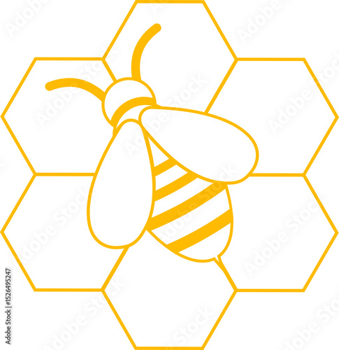 Honeybee with honeycomb icon. Honeybee icon vector silhouette illustration isolated on transparent background. Honeybee symbol for pollination and wildlife representation. Vector illustration.