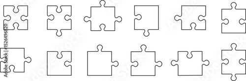 Puzzle pieces icons set. Jigsaw puzzle pieces silhouette icons isolated on transparent background. Vector design templates. Business presentation concept. Vector illustration. EPS 10