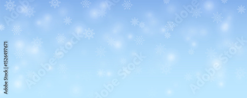 Winter landscape background with blue color and falling snowflakes. Snow illustration for New Year decoration.