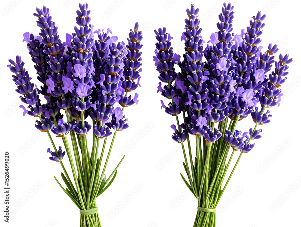Fototapeta premium Top View of Two Lavender Bunches with Soft Shadows, Transparent.