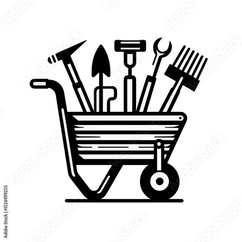 Garden cart with tools illustration on a transparent background
