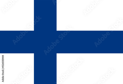 Vector illustration of the official flag of Finland. Features a blue Nordic cross on a white background, symbolizing the country’s lakes, sky, and snow.