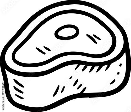 Stylized game meat chunk doodle icon in black and white vector