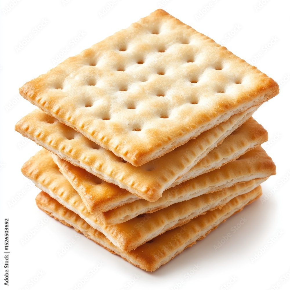 Stacked crackers, light golden brown, crispy, and square Stacked crackers, light golden brown, crispy, and square
