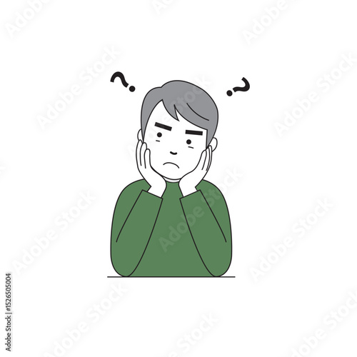 Thinking Man Illustration – Confused or Puzzled Expression with Question Mark