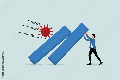 COVID-19 Corona Virus Outbreak financial crisis helps policy, companies and businesses to survive concept, business leaders help drive bar chart fall in economic collapse from COVID-19 virus pathogen