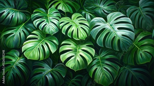 Lush Monstera Deliciosa Leaves Background