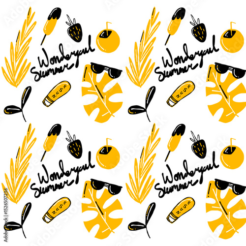 Black Yellow Wonderful Summer Pattern Template Illustration Vector