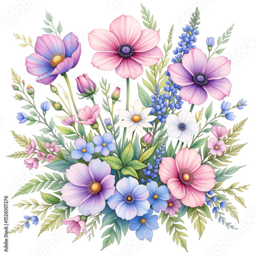 Fototapeta Naklejka Na Ścianę i Meble -  Vibrant floral arrangement botanical illustration nature studio close-up beauty of flowers