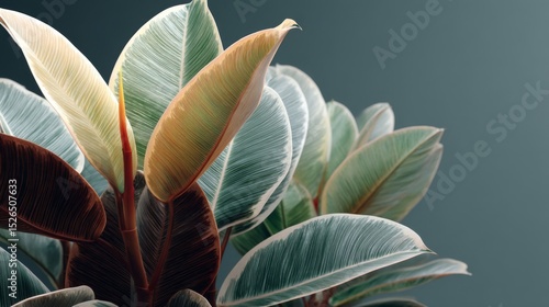 Closeup of Variegated Plant Leaves with Green, Brown, and White Hues