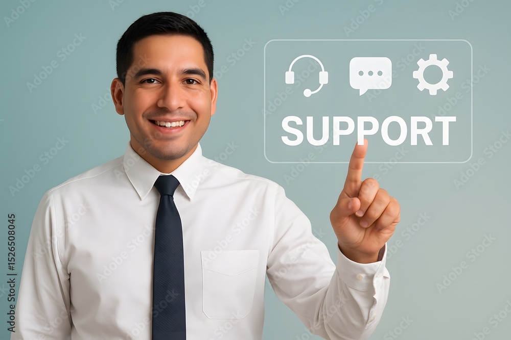 A smiling individual pointing to the word A smiling individual pointing to the word