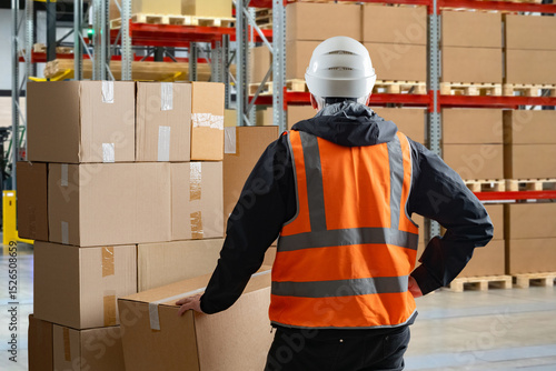 Man storekeeper with back t...