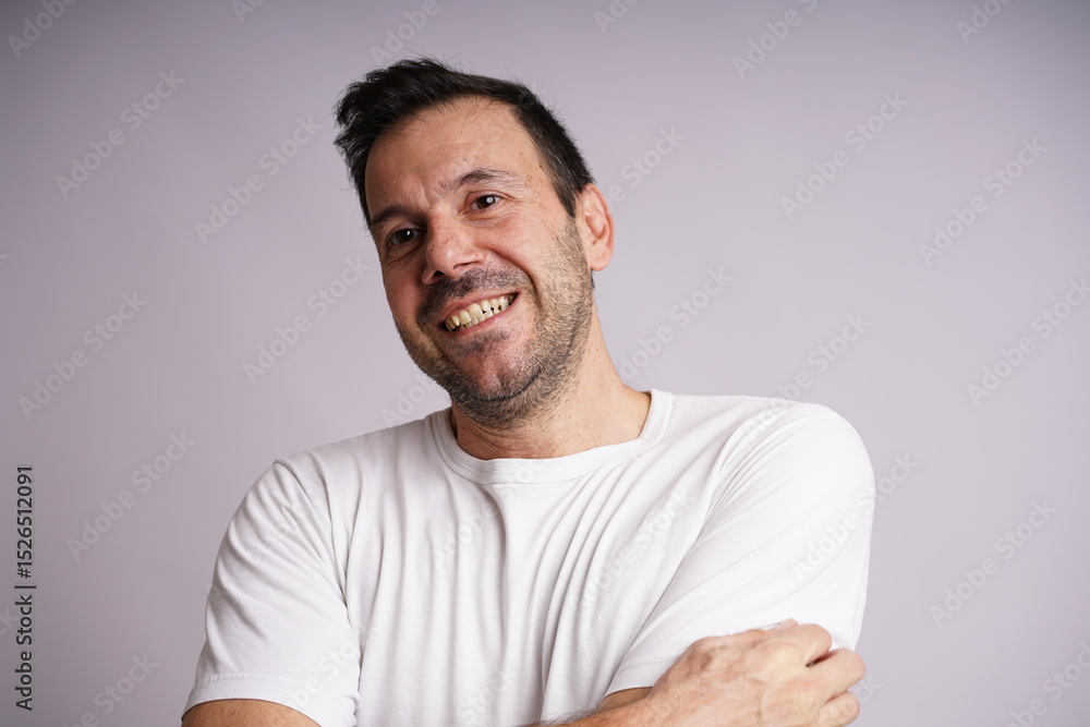 Fototapeta premium Male Model Showing Different Emotions on White Studio Background