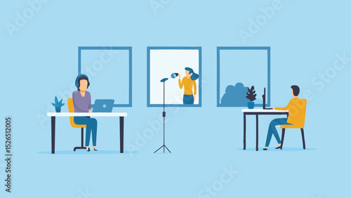 Remote Work Collaboration Virtual Meeting Podcast Recording and Online Communication in a Digital Workspace