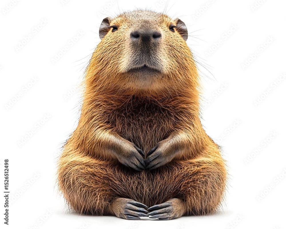 Fototapeta premium Relaxed and cozy capybara sitting on a white background