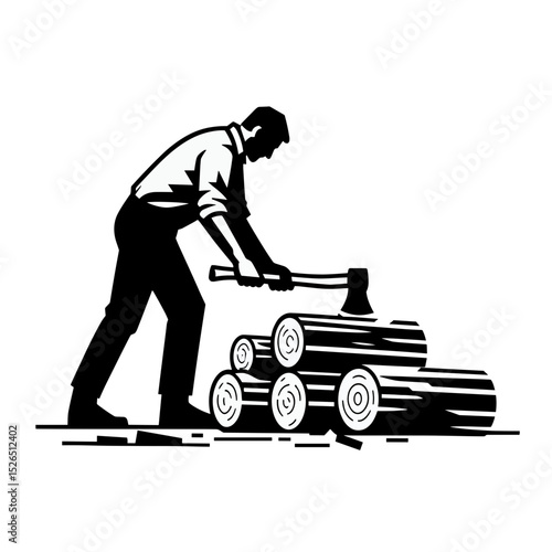 Man chopping logs with an axe illustration on a transparent background