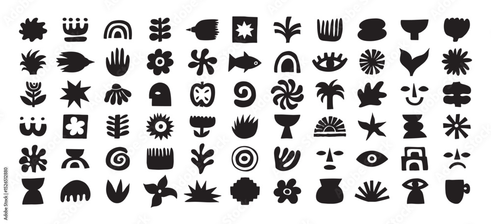 Naive organic shapes hand drawn collection. Funny basic doodle elements.Trendy shape silhouette, minimalist abstract form, vector set.