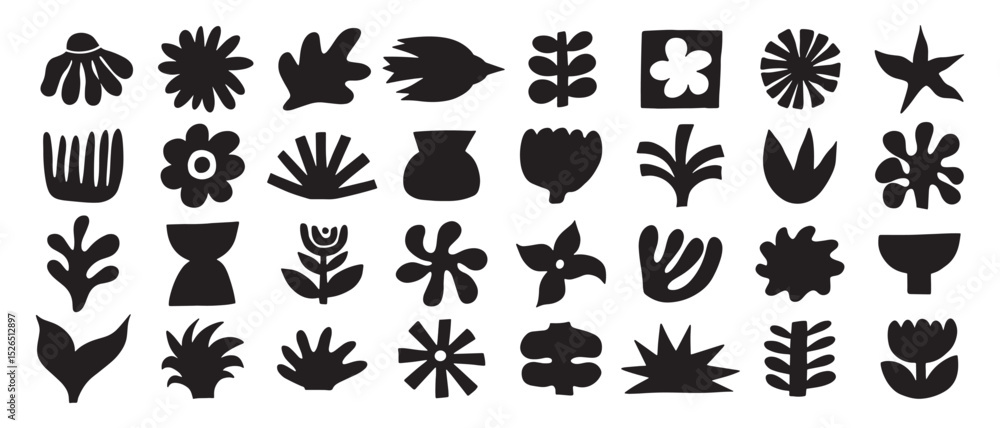 Fototapeta premium Naive organic shapes hand drawn collection. Funny basic doodle elements.Trendy shape silhouette, minimalist abstract form, vector set.
