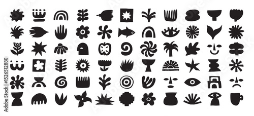 Naive organic shapes hand drawn collection. Funny basic doodle elements.Trendy shape silhouette, minimalist abstract form, vector set.