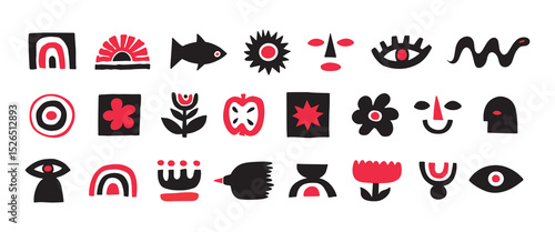 Naive organic shapes hand drawn collection. Funny basic doodle elements.Trendy shape silhouette, minimalist abstract form, vector set.