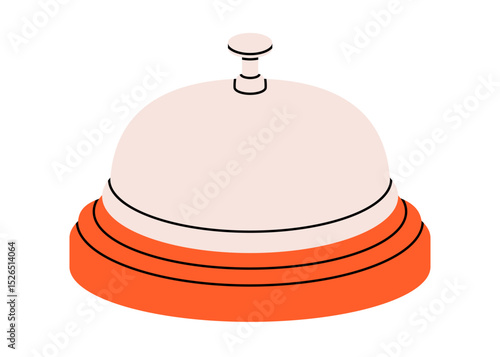 Hand drawn cute cartoon illustration of metal service bell. Flat vector call ring doodle. Hotel reception icon. Alert message. Attention button concept. Customer help service sticker. Isolated.