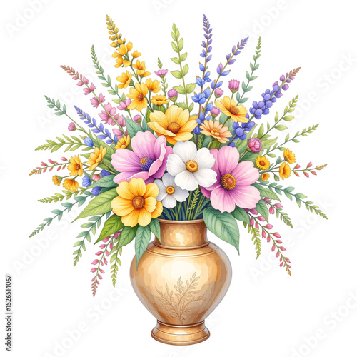 Wallpaper Mural Vibrant floral arrangement in golden vase nature scene botanical art bright colors close-up perspective beauty concept Torontodigital.ca