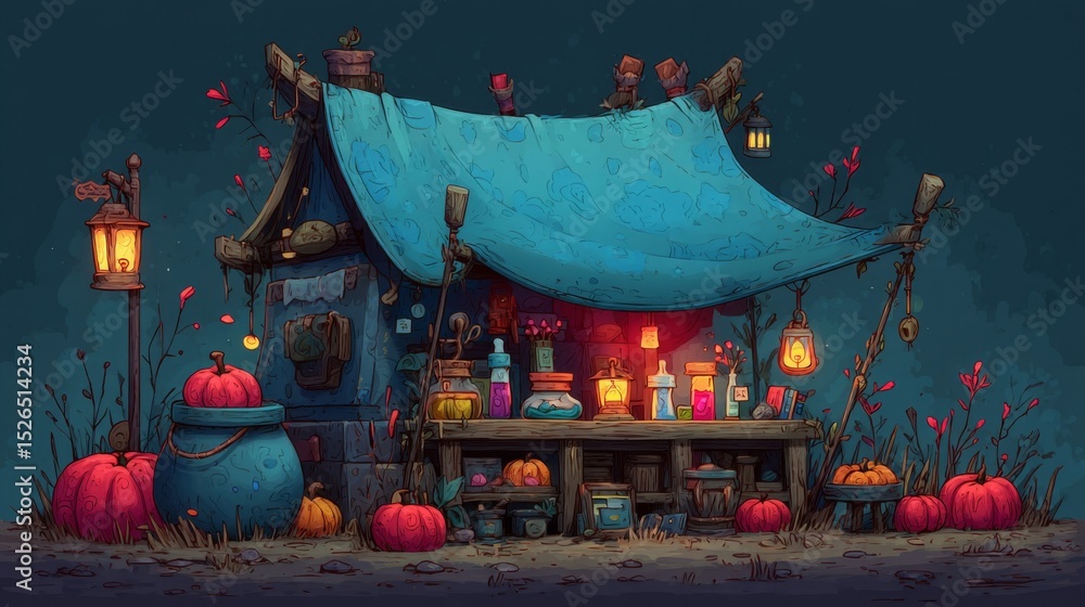 Fototapeta premium Enchanted Halloween Witch's Shop at Night
