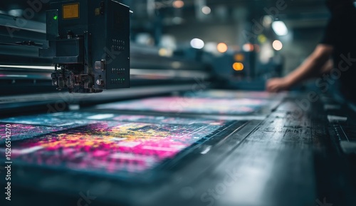 Wallpaper Mural Colorful fabric being printed on a large industrial machine Torontodigital.ca