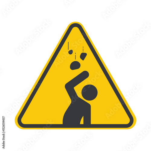 Isolated pictogram icon warning of falling rocks, reminding workers to protect their heads and stay alert to prevent workplace accidents