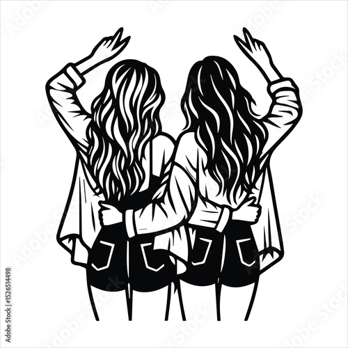 Best Friend Illustration Back View of Two Girls Embracing