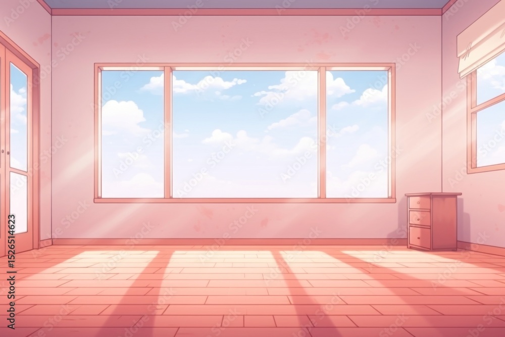 Fototapeta premium Illustration empty bedroom flooring window architecture.
