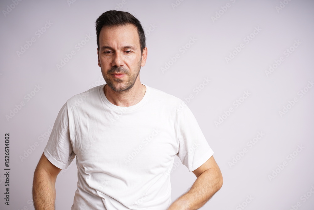 Male Model Showing Different Emotions on White Studio Background Male Model Showing Different Emotions on White Studio Background
