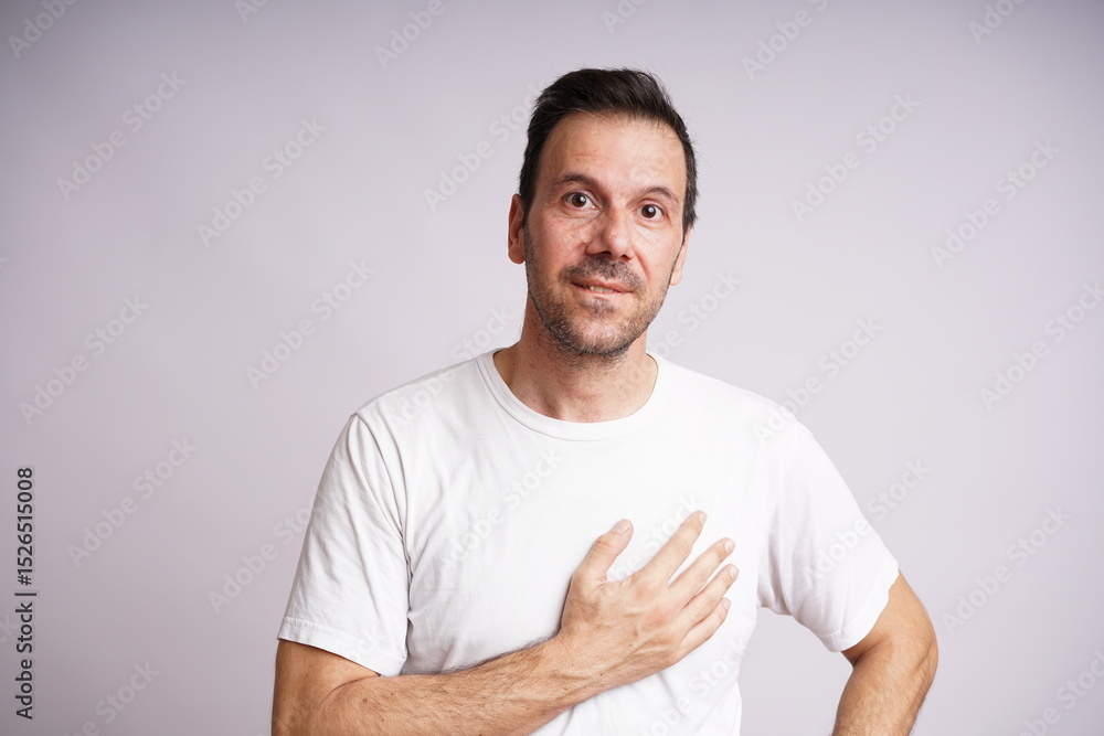 Fototapeta premium Male Model Showing Different Emotions on White Studio Background