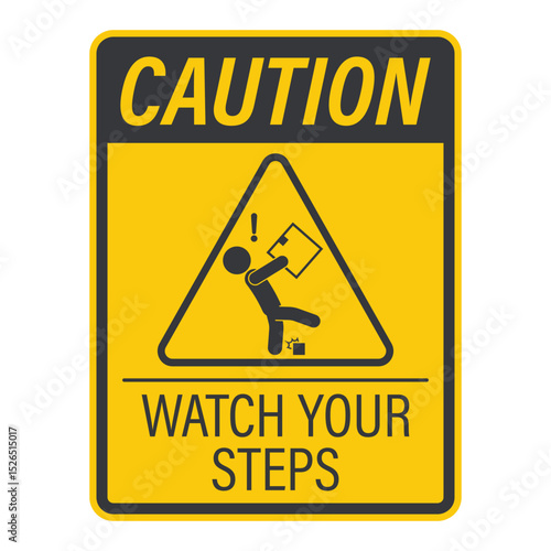 Isolated pictogram icon showing person carrying box, warning to watch your step and avoid tripping in package storage area