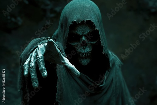 Grim Reaper Skeleton Reaching Hand Dark Halloween Fear