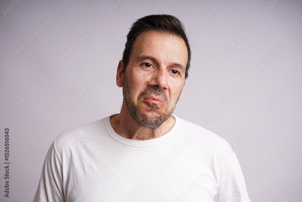 Fototapeta premium Male Model Showing Different Emotions on White Studio Background