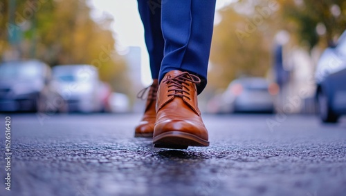 Businessman feet in high quality brown leather shoes