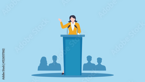 Empowering woman orator leadership speech public speaking podium illustration political event conference