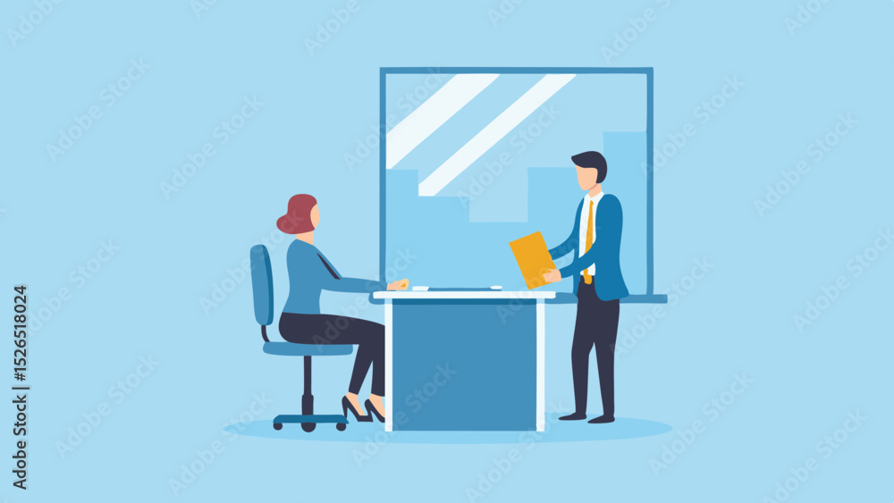 Office Meeting Illustration Manager Discussing Report with Employee Business Communication and Workplace Office Meeting Illustration Manager Discussing Report with Employee Business Communication and Workplace
