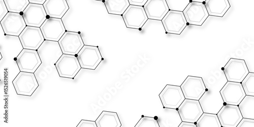 Abstract geometric background with connect hexagons vector design. Abstract cube hexagon shape background. Hexagonal molecular structure abstract tech network pattern. Scientific concept Connected art