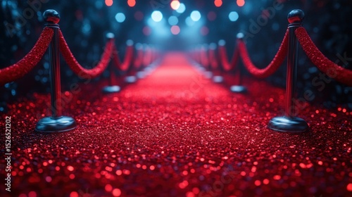 Red carpet runway, glittery, glamorous, and illuminated