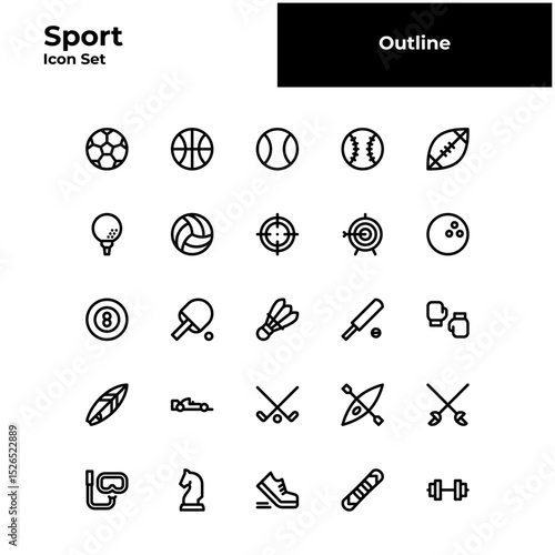 Sport outline icon set, Kind of Sport black line icon set.