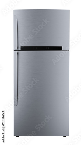 Photos 3d render of a Modern stainless steel refrigerator isolated on transparent background