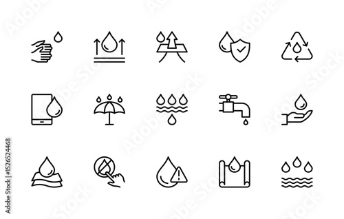 Obraz na plátně Water resistance related vector linear icons set