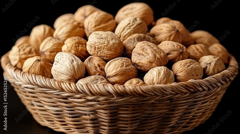 Walnuts in a woven basket Walnuts in a woven basket