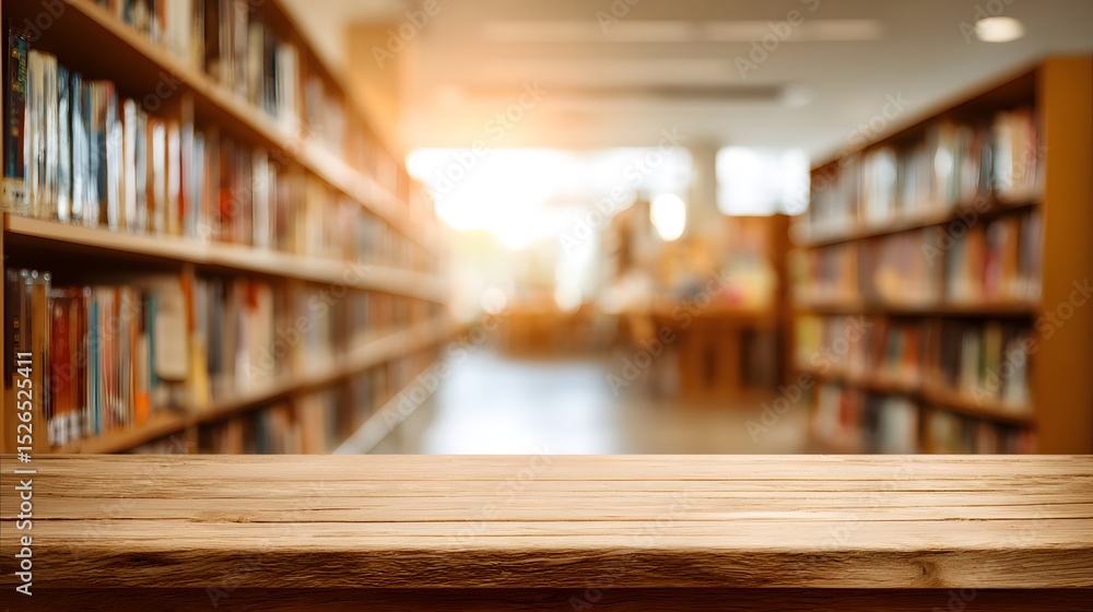 Fototapeta premium Sunlit library or reading room with bookshelves lining the walls